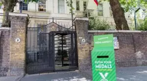 Paddy Power Puts Medal Amnesty Box Outside the Russian Embassy in London
