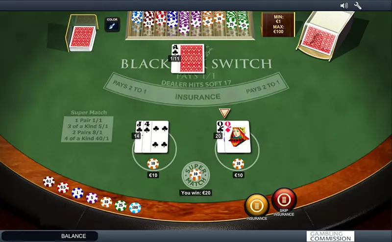 Blackjack Switch en línea