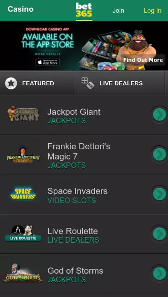 bet365 casino app screenshot
