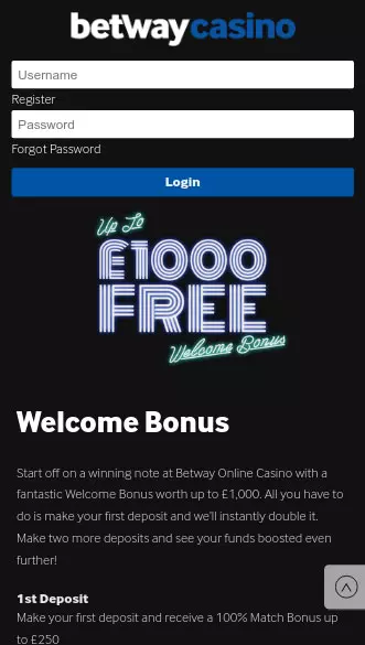 betway casino app screenshot