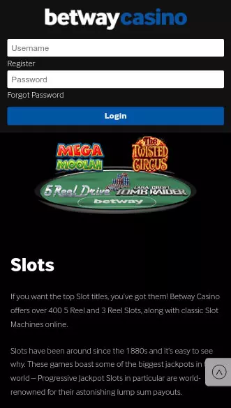 betway casino app screenshot