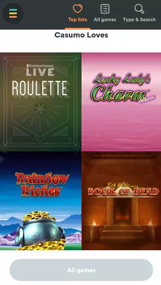 casumo casino app screenshot