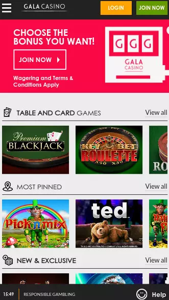 gala casino app screenshot