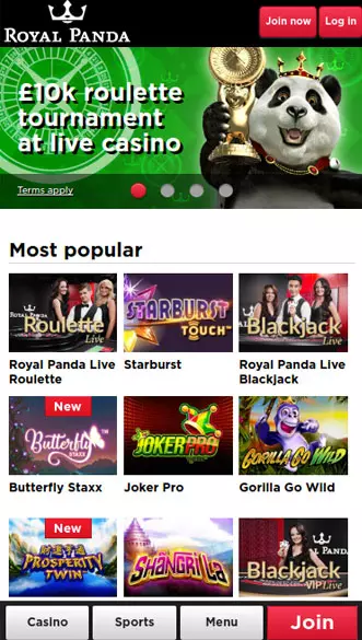 royal panda casino screenshot