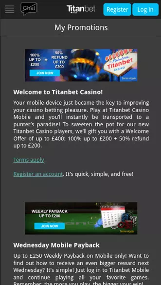 titanbet casino app screenshot