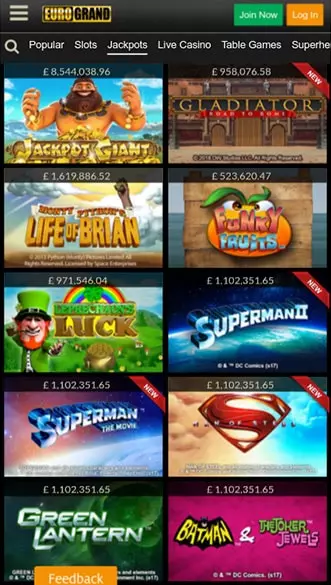 eurogrand casino app screenshot