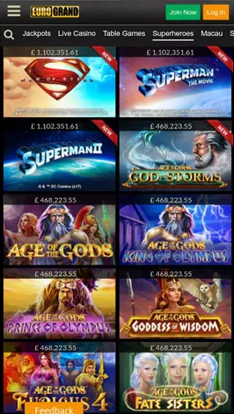 eurogrand casino app screenshot