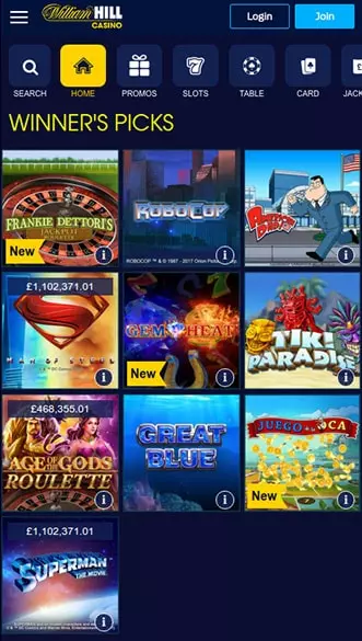 william hill casino app screenshot