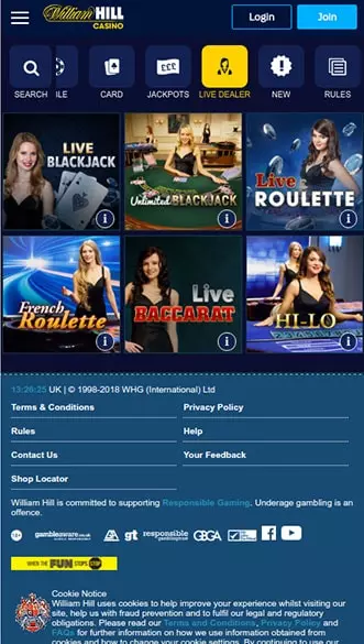 william hill casino app screenshot