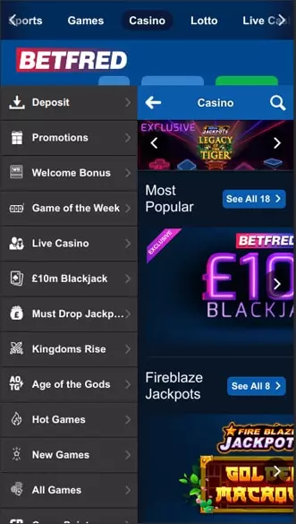 Betfred Casino app screenshot