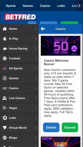 Betfred Casino app screenshot