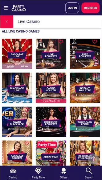 Party Casino app screenshot