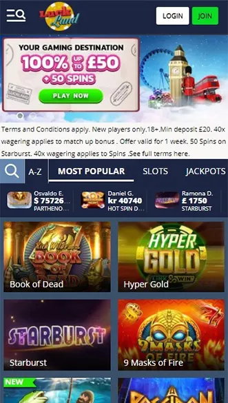 LuckLand Casino app screenshot