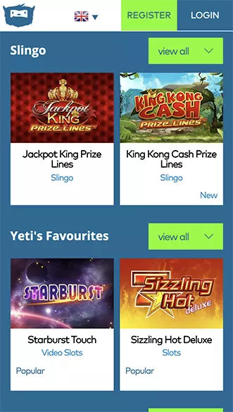 Yeti Casino app screenshot