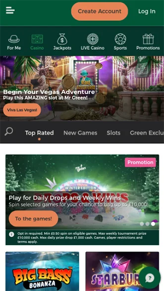 mr green casino app screenshot