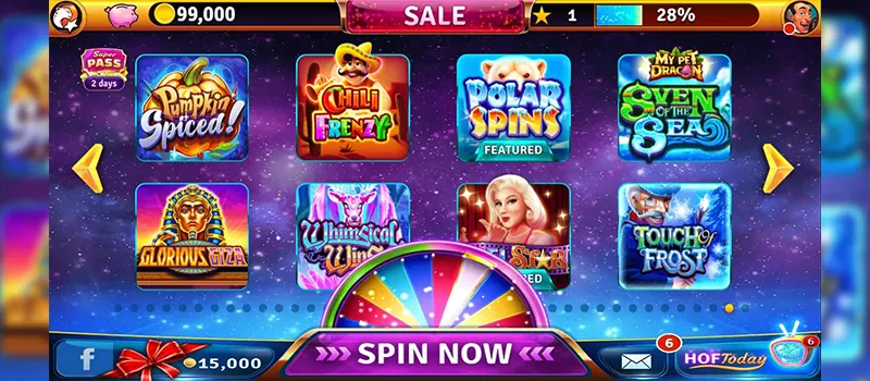 The free daily bonus wheel in the House of Fun lobby