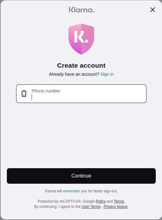 Klarna Registration process 4